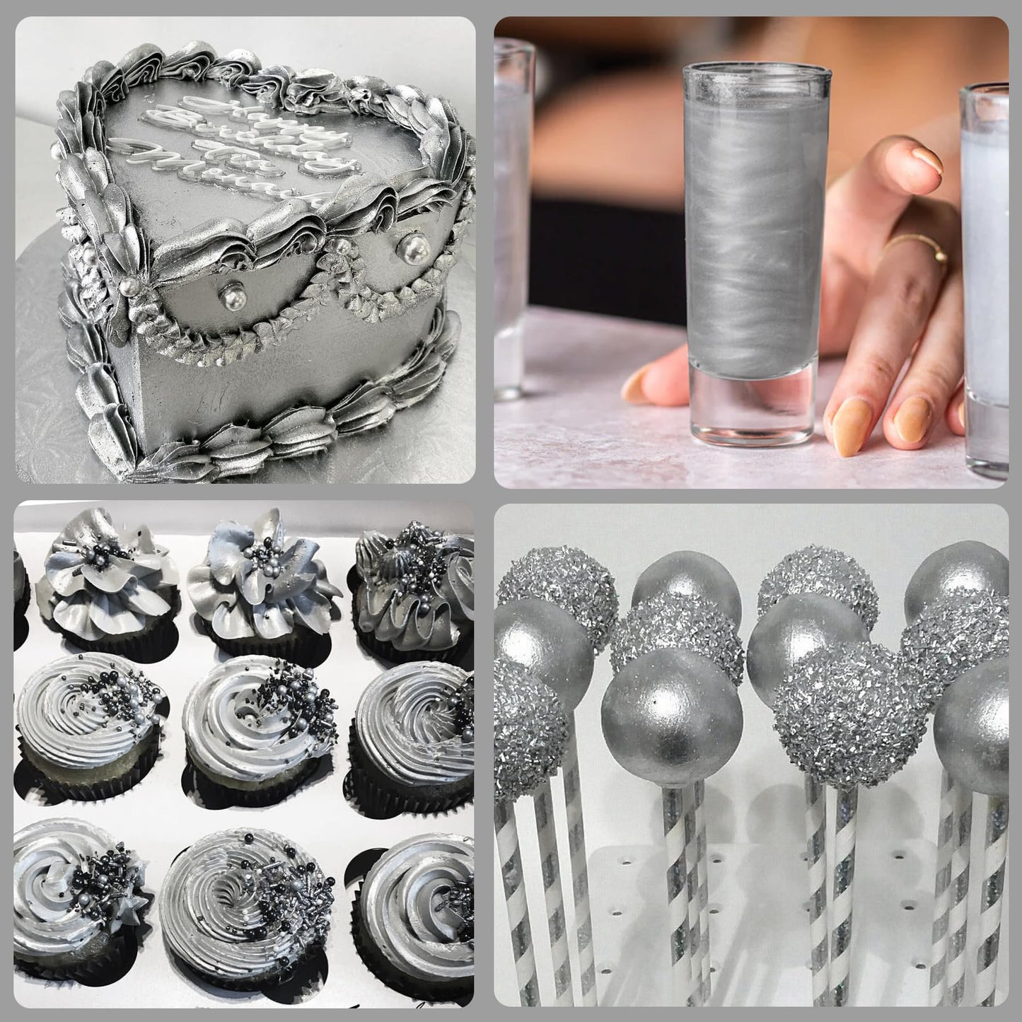 Vividye Edible Glitter Powder - 30g Silver Luster Dust for Baking, Beverages, Cake Decoration