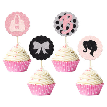 Gyufise 24Pcs Girl Cupcake Toppers Girl Bowknot Polka Dot Bag Cake Decorations Girl Toothpicks For Wedding Bridal Shower Decorat