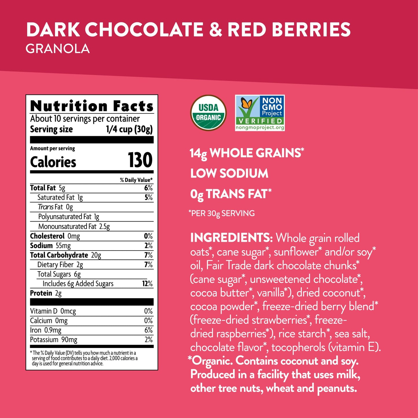 Love Crunch Organic Dark Chocolate & Red Berries Granola, 11.5 oz (Pack of 6), Non-GMO, Fair Trade, by Nature s Path