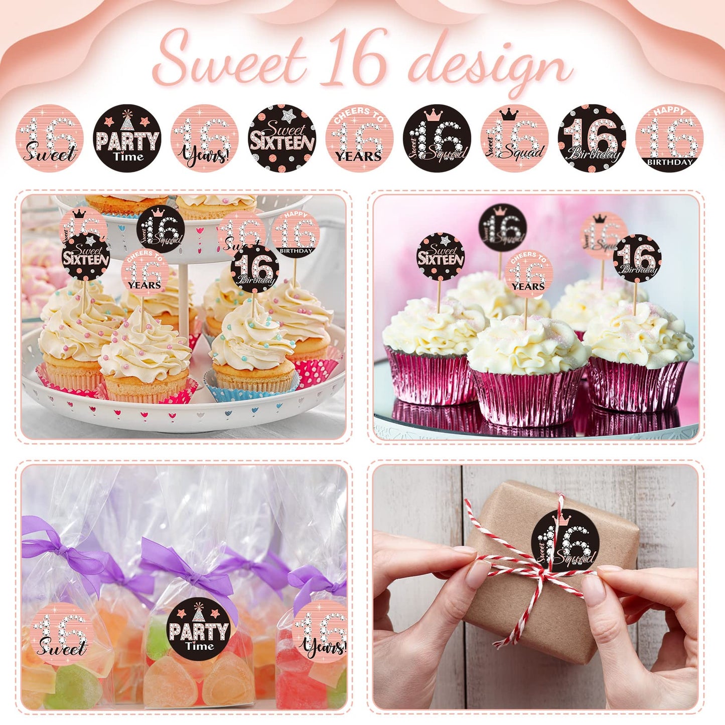 504 Pieces 16 Birthday Favors Stickers Sweet Mini Kisses Candy Stickers Chocolate Drop Labels 16 Round Candy Sticker Favors For