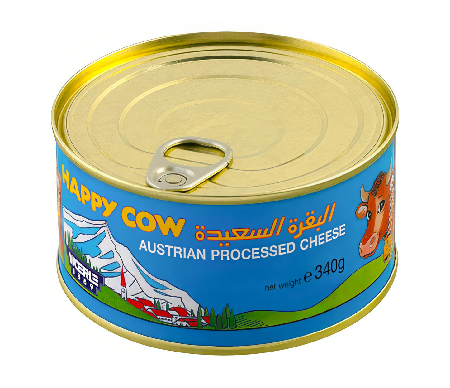 Happy Cow Halal Austrian Processed Cheese, Rich Cheddar Flavor, 12 OZ (340g), Easy Open Can, Long Shelf Life