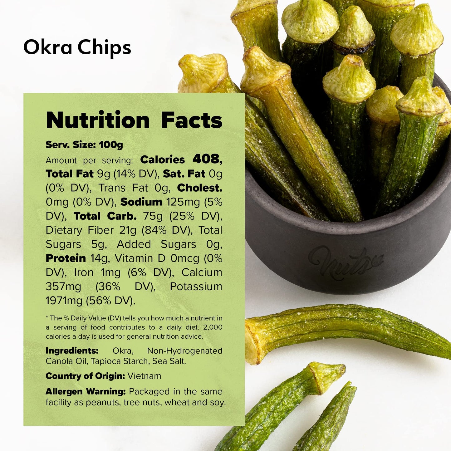 Nuts U.S. - Okra Chips | Sea-Salted | No Color Added And No Sugar Added | Natural | Delicious And Healthy, Bulk Chips!!! (Okra C