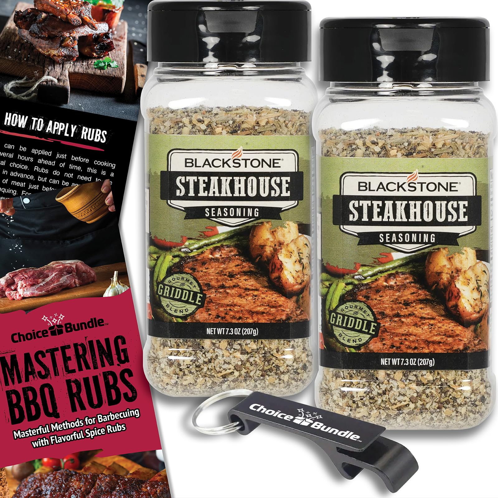 Blackstone Steakhouse Seasoning - Gourmet Griddle Top-Grade Barbecue Rub 2 Pk (14.6 Oz) + Bbq Masters & Opener (4 Items)!