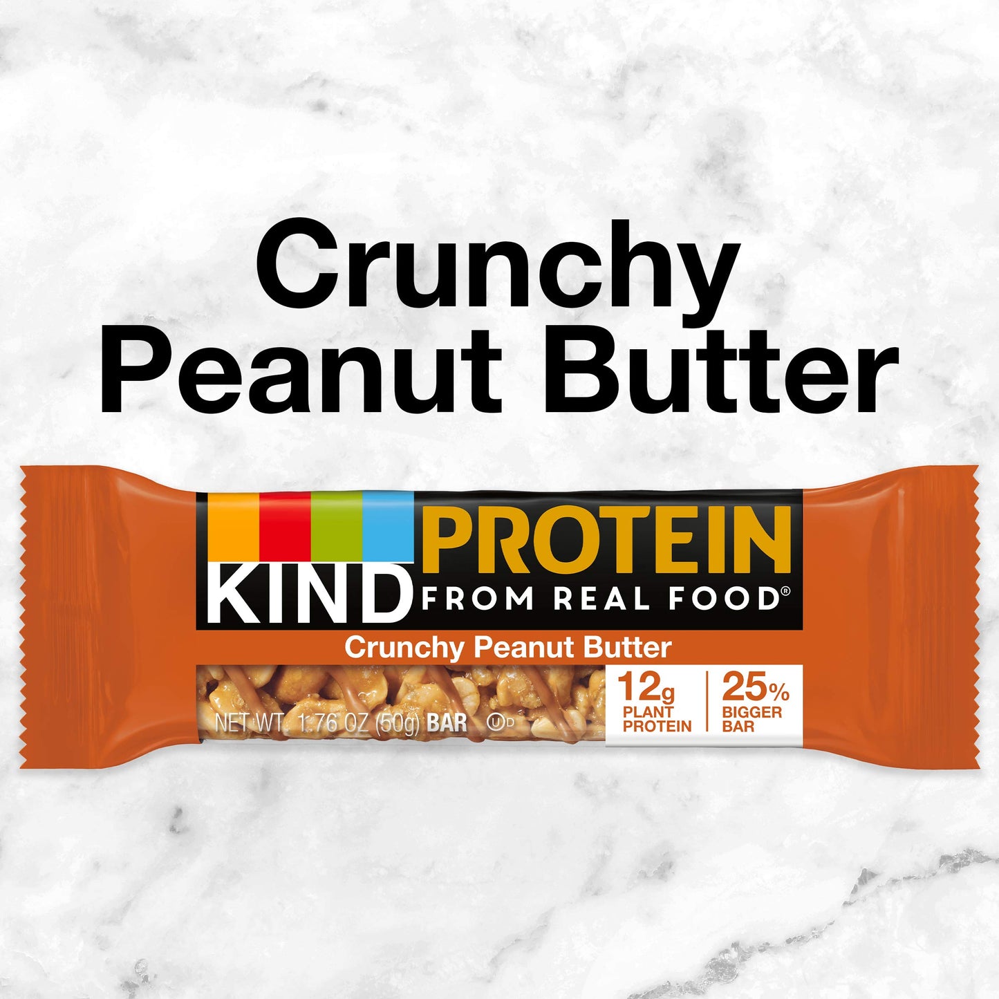 KIND Protein Snack Bar, Crunchy Peanut Butter, 12g Plant Protein, Gluten Free, 1.76 oz, 30 Count