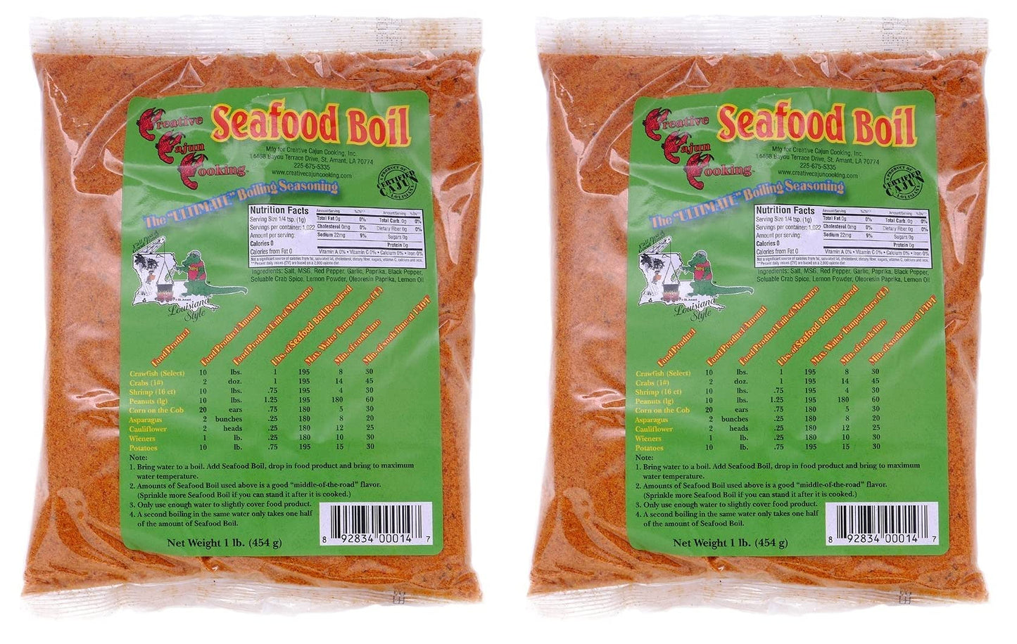 Creative Cajun Cooking Seafood Boil Seasoning, 1 Pound Bag (Pack of Two - Seasons Crawfish, Shrimp and Crabs), 16 Ounce