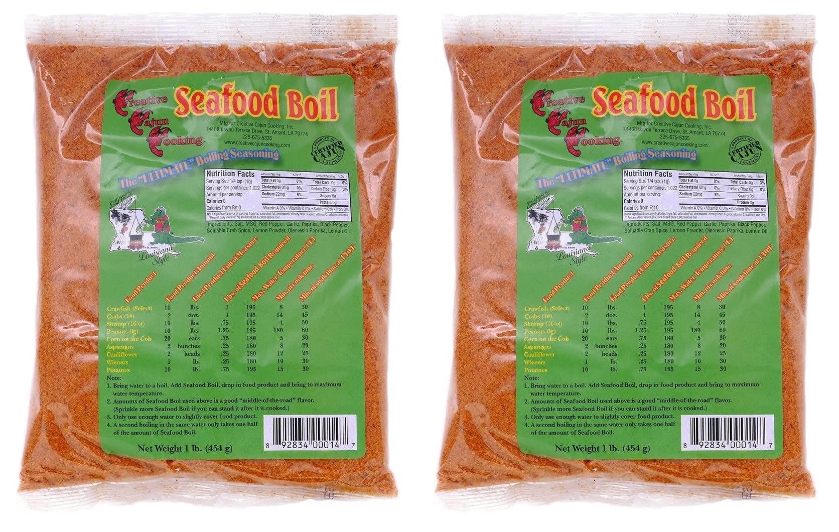 Creative Cajun Cooking Seafood Boil Seasoning, 1 Pound Bag (Pack of Two - Seasons Crawfish, Shrimp and Crabs), 16 Ounce