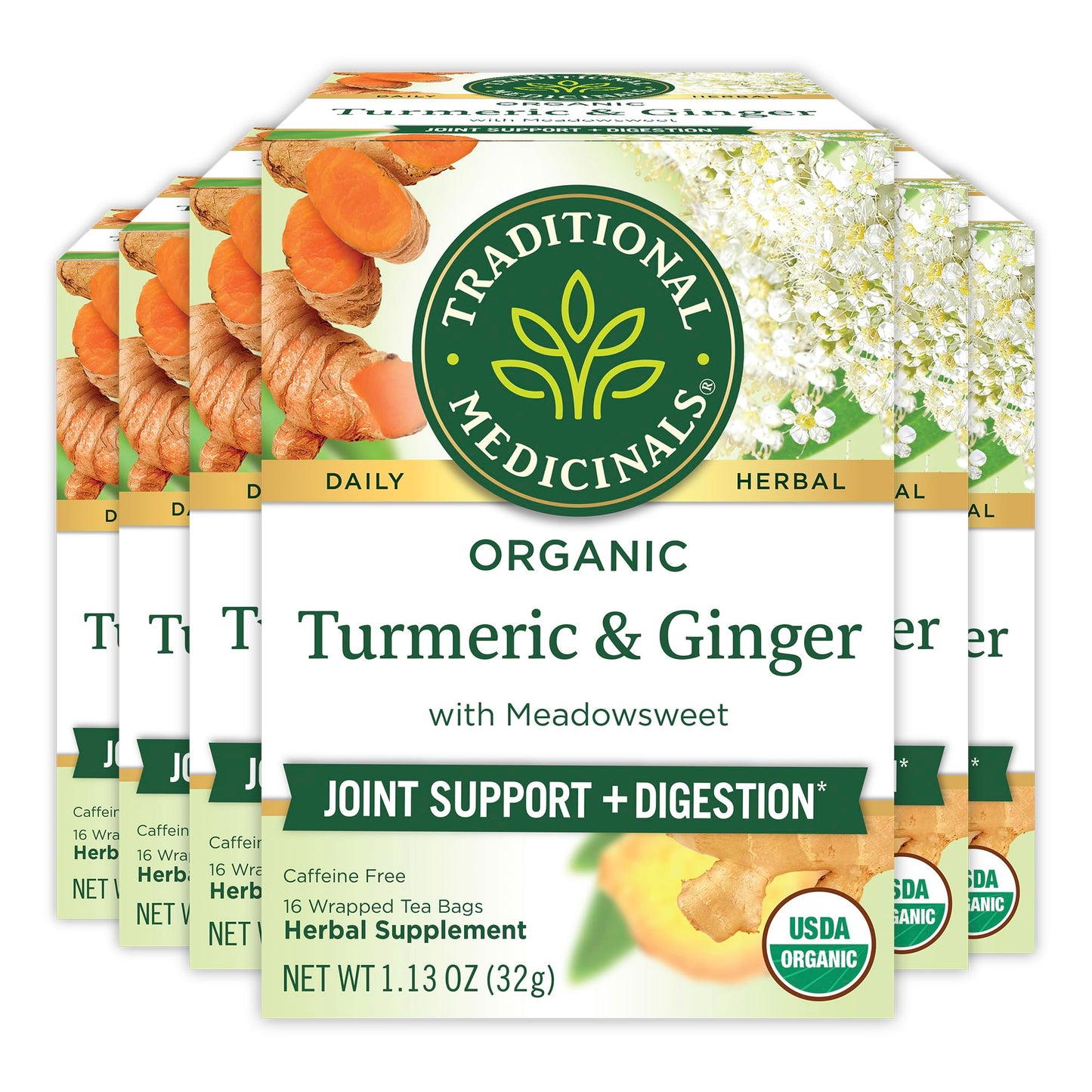 Traditional Medicinals Tea, Organic Turmeric W/ Meadowsweet & Ginger, Supports A Healthy Response To Inflammation, 96 Tea Bags (