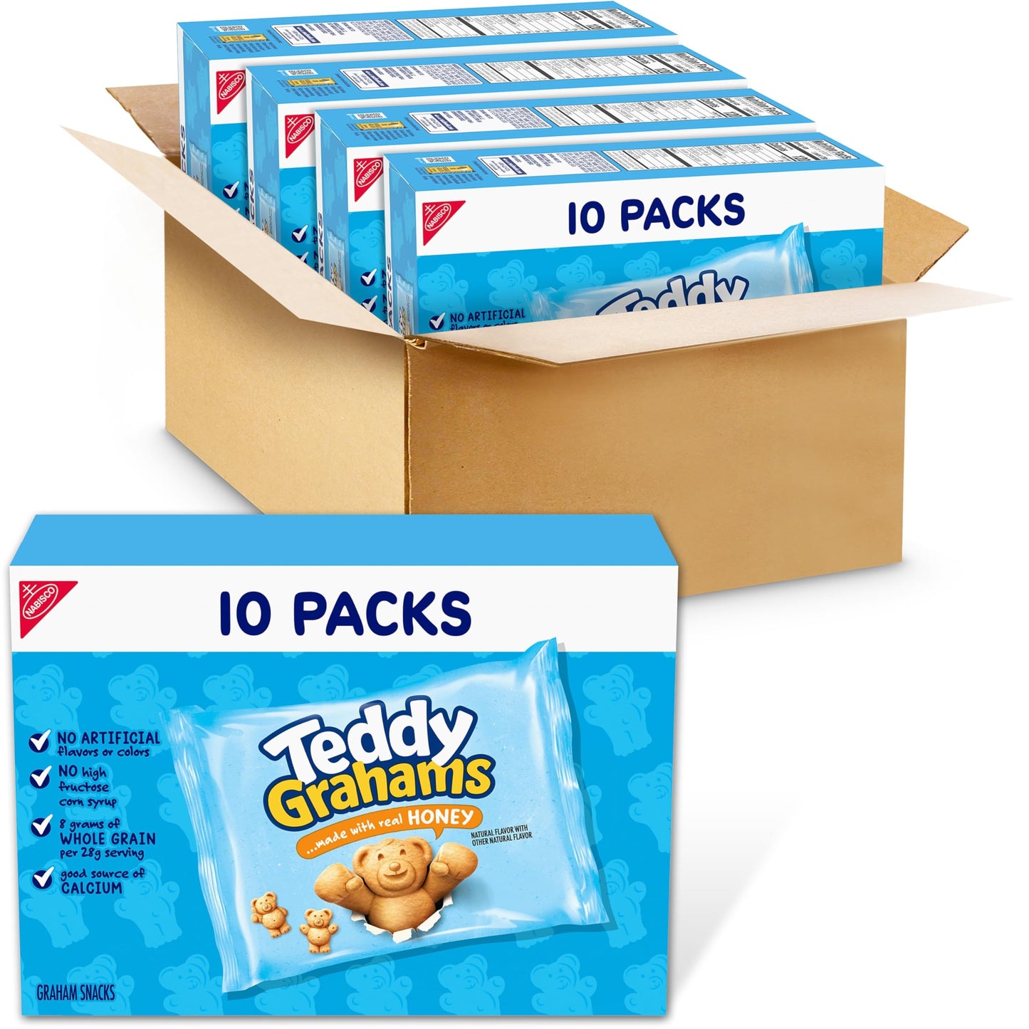 TEDDY GRAHAMS Honey Graham Snacks, 40 Kids Snack Packs (4 Boxes)