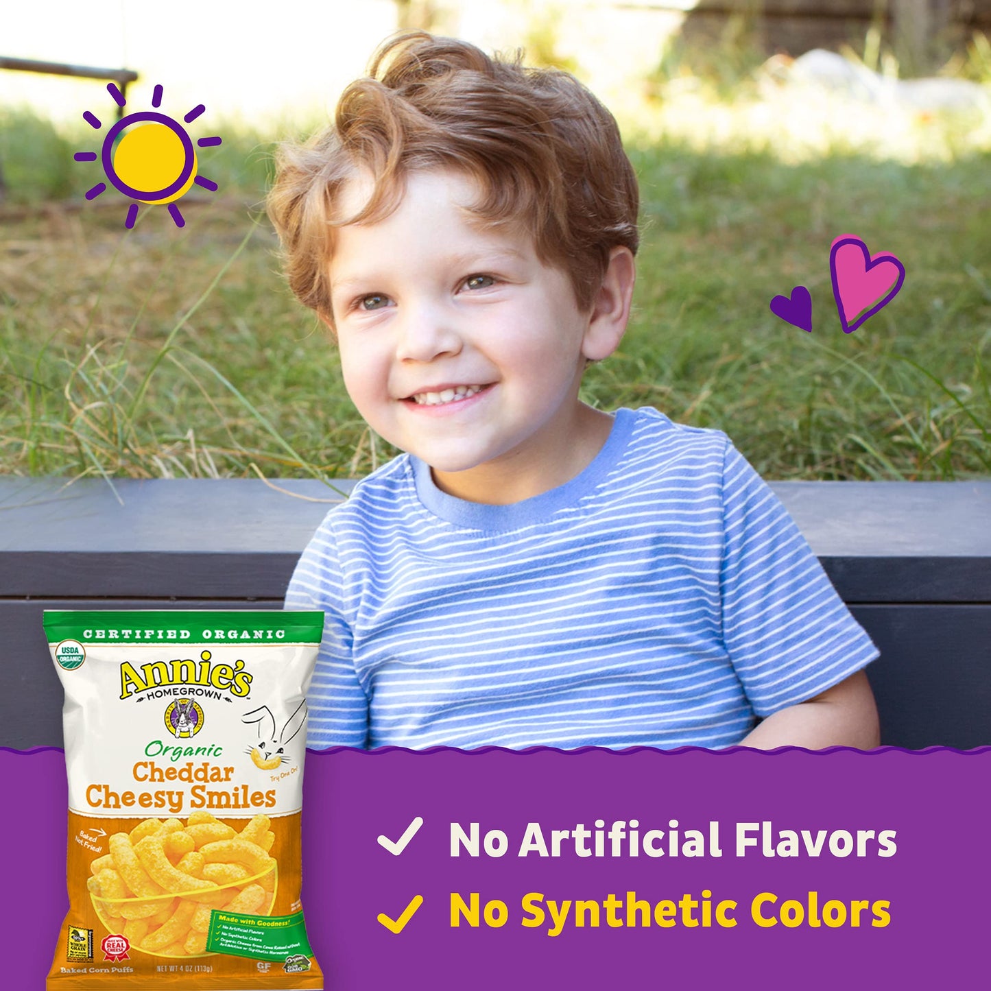 Annies Organic Cheddar Cheesy Smiles Baked Corn Puffs 4 Oz. (Pack Of 12)