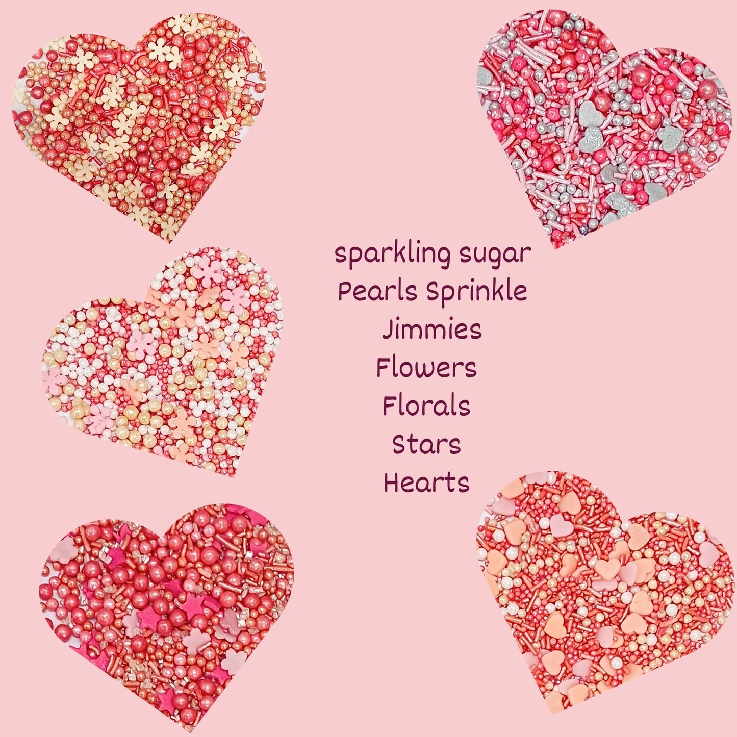 Confect Pretty In Pink, Gold & White Flower & Pearl Sprinkles Mix - Heart & Star Edible Sprinkles For Cakes, Cupcakes, Cookies -