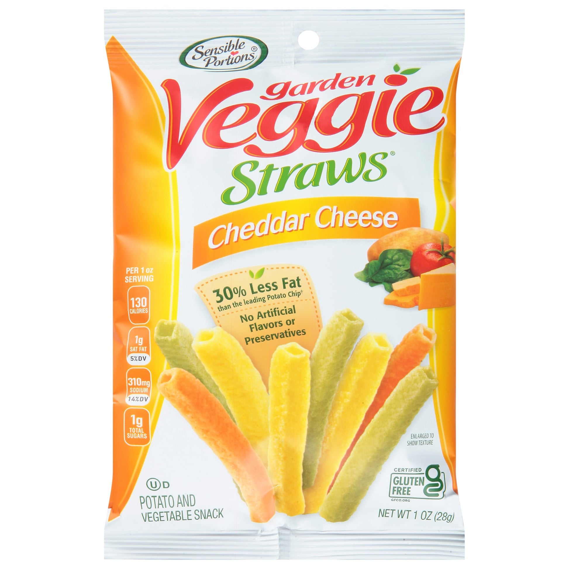 Sensible Portions Garden Veggie Straws, Cheddar Cheese, Snack Size, 1 Oz (Pack Of 24)