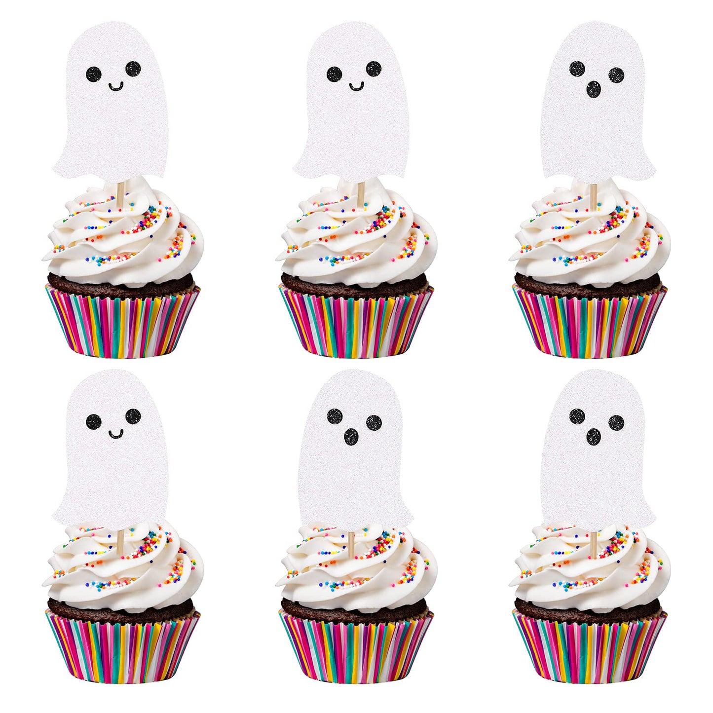 White Glitter Halloween Ghost Cupcake Toppers Baby Ghost Cupcake Toppers Halloween Baby Shower Cupcake Toppers For Halloween Gho