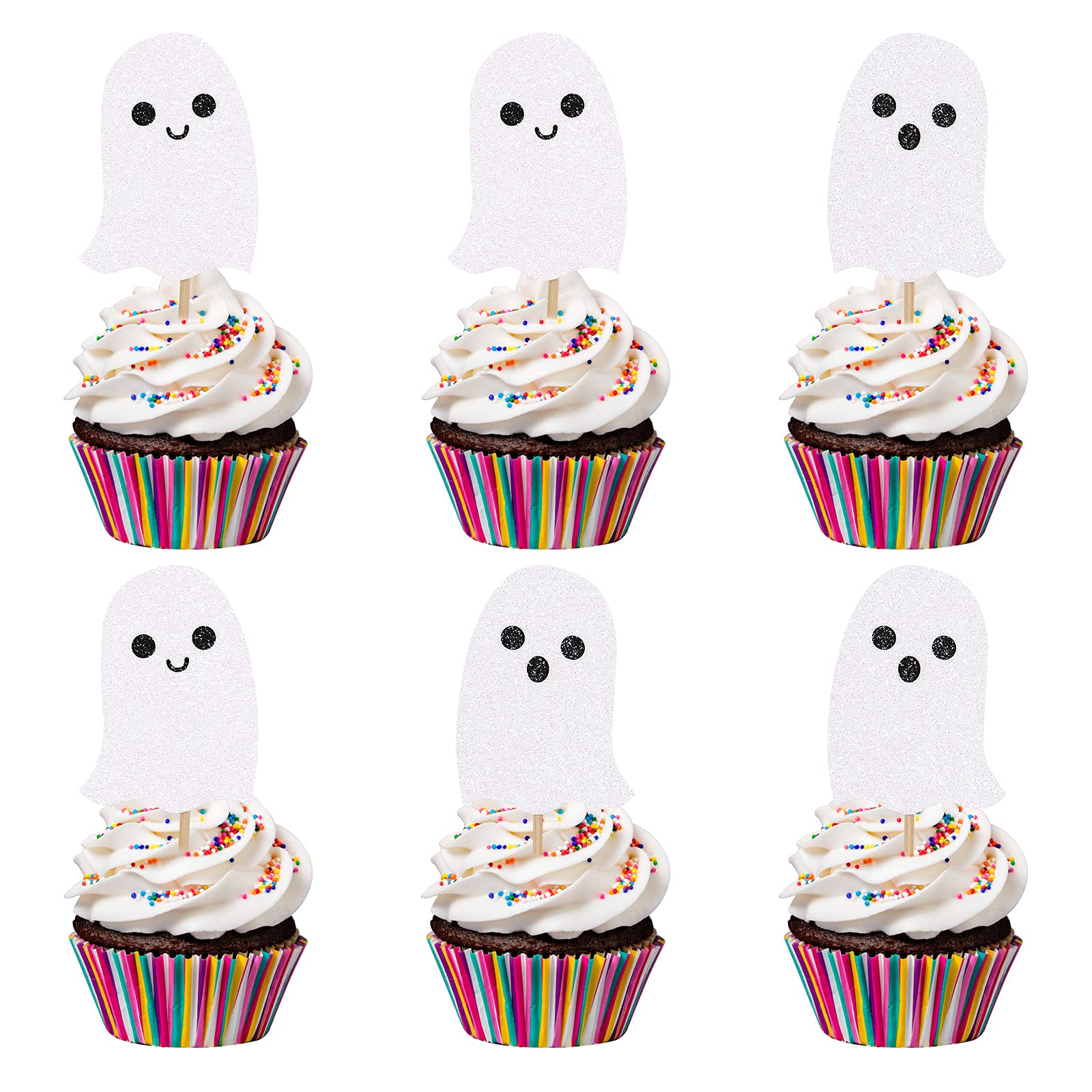 White Glitter Halloween Ghost Cupcake Toppers Baby Ghost Cupcake Toppers Halloween Baby Shower Cupcake Toppers For Halloween Gho