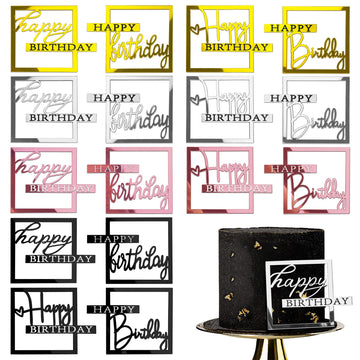 16 Pcs Happy Birthday Cake Toppers Mirror Acrylic Cake Topper Side Cake Decorations Cake Inserts Cake Decorating Supplies Cupcak