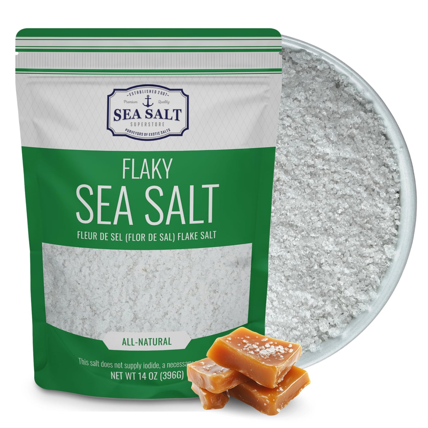 Flaky Hand Harvested Sea Salt Flakes, Baja Fleur de Sel Flake Salt, for Baking and Cooking and Gourmet Finishing, 14 oz Bag