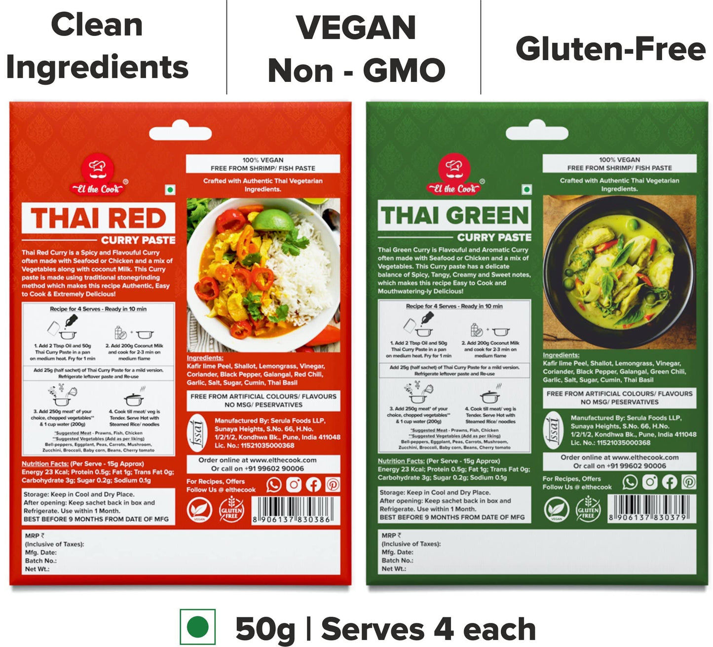 El The Cook Thai Curry Paste Value Combo (4 Pack)- Red,Yellow,Green,Massaman | 100% Veg | Restaurant Style Chicken,Fish,Prawn,Ve