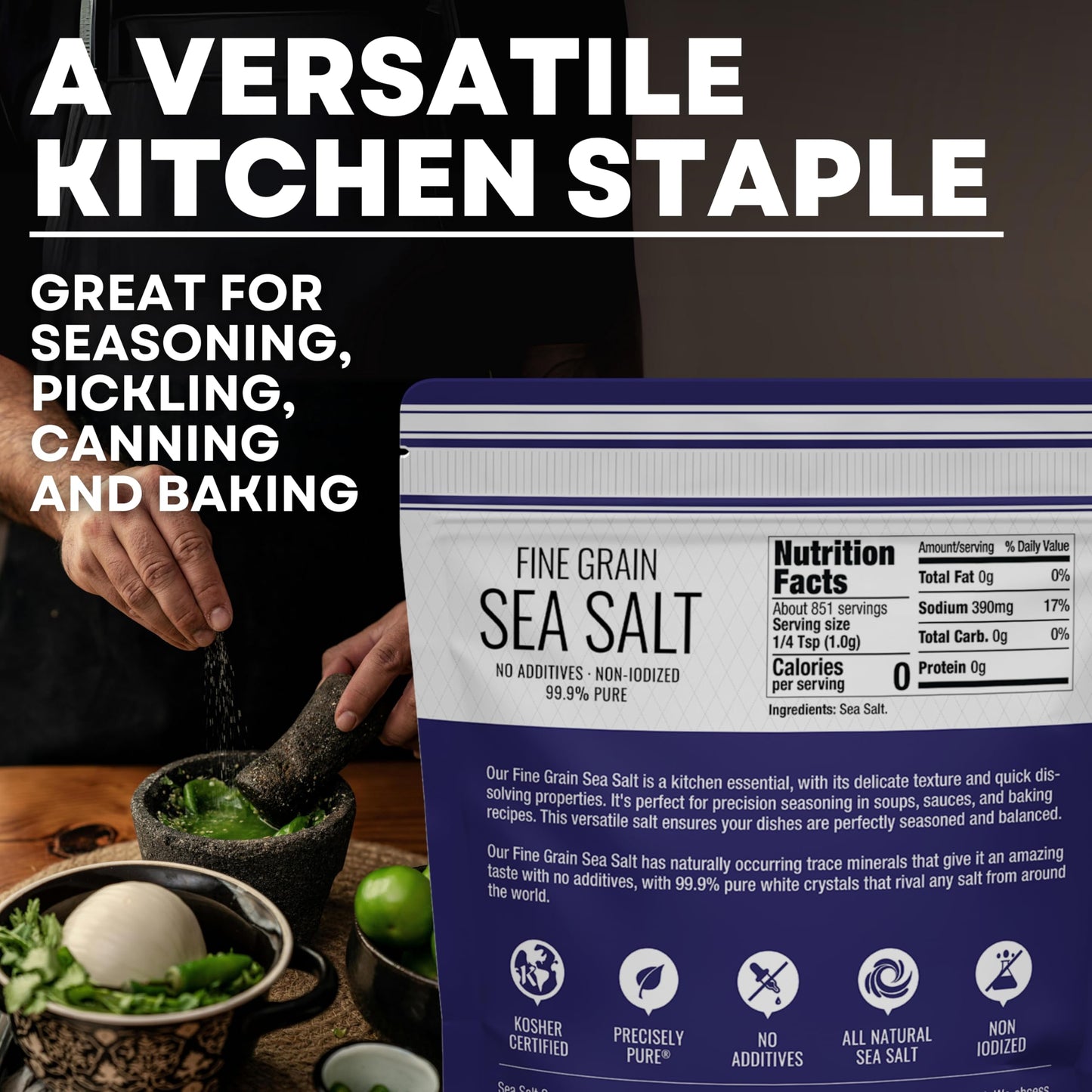 Sea Salt Superstore Fine Grain Sea Salt, Non-Iodized, 30 oz Bag