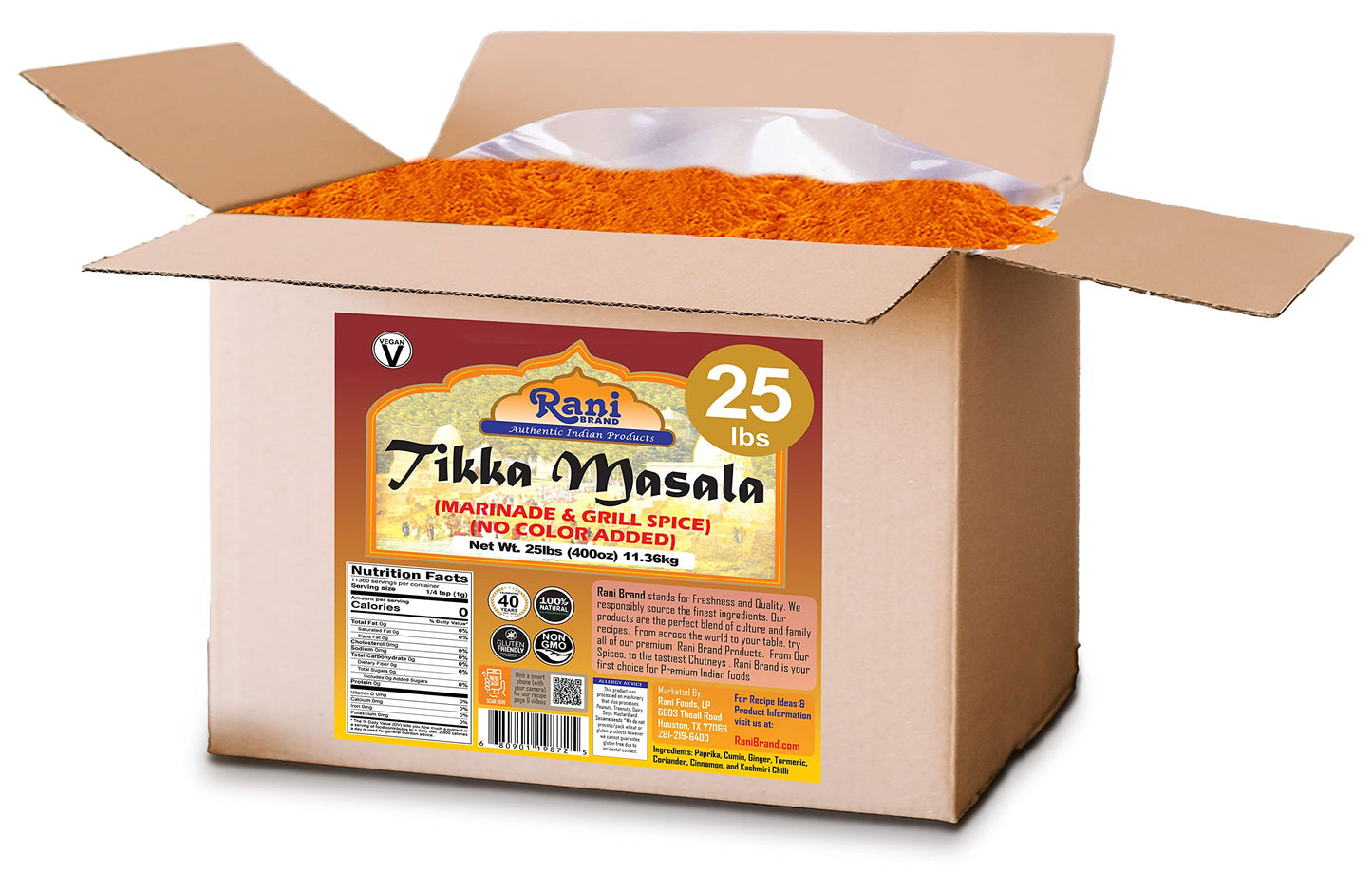 Rani Tikka Masala Indian 7-Spice Blend 400Oz (25Lbs) 11.36Kg Bulk Box ~ All Natural | Salt-Free | Vegan | No Colors | Gluten Fri