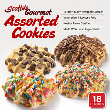 Scottos Cookies Assorted Chocolate Chip Cookies - Pack of 18, 8.5 x 8.5 x 2.3 inches, Gourmet Birthday   with Rainbow Sprinkles