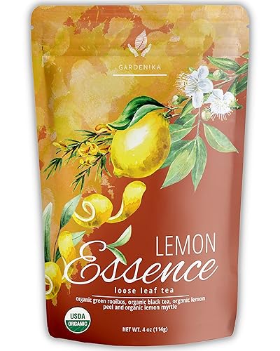Gardenika Organic Black Loose Leaf Tea With Lemon Essence And Green Rooibos - Natural, Zesty, Citrus-Based Indian Herbs - Kosher