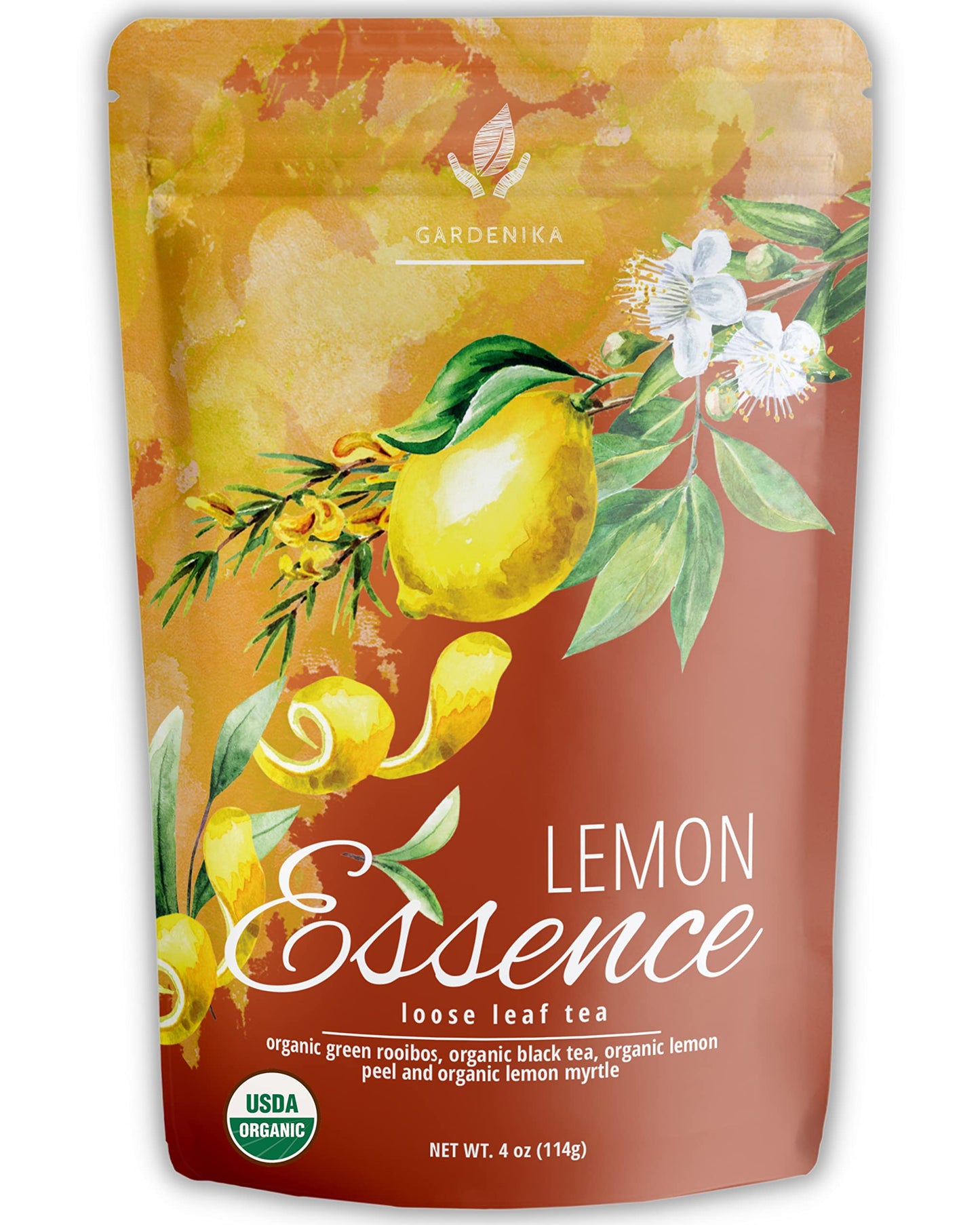 Gardenika Organic Black Loose Leaf Tea With Lemon Essence And Green Rooibos - Natural, Zesty, Citrus-Based Indian Herbs - Kosher