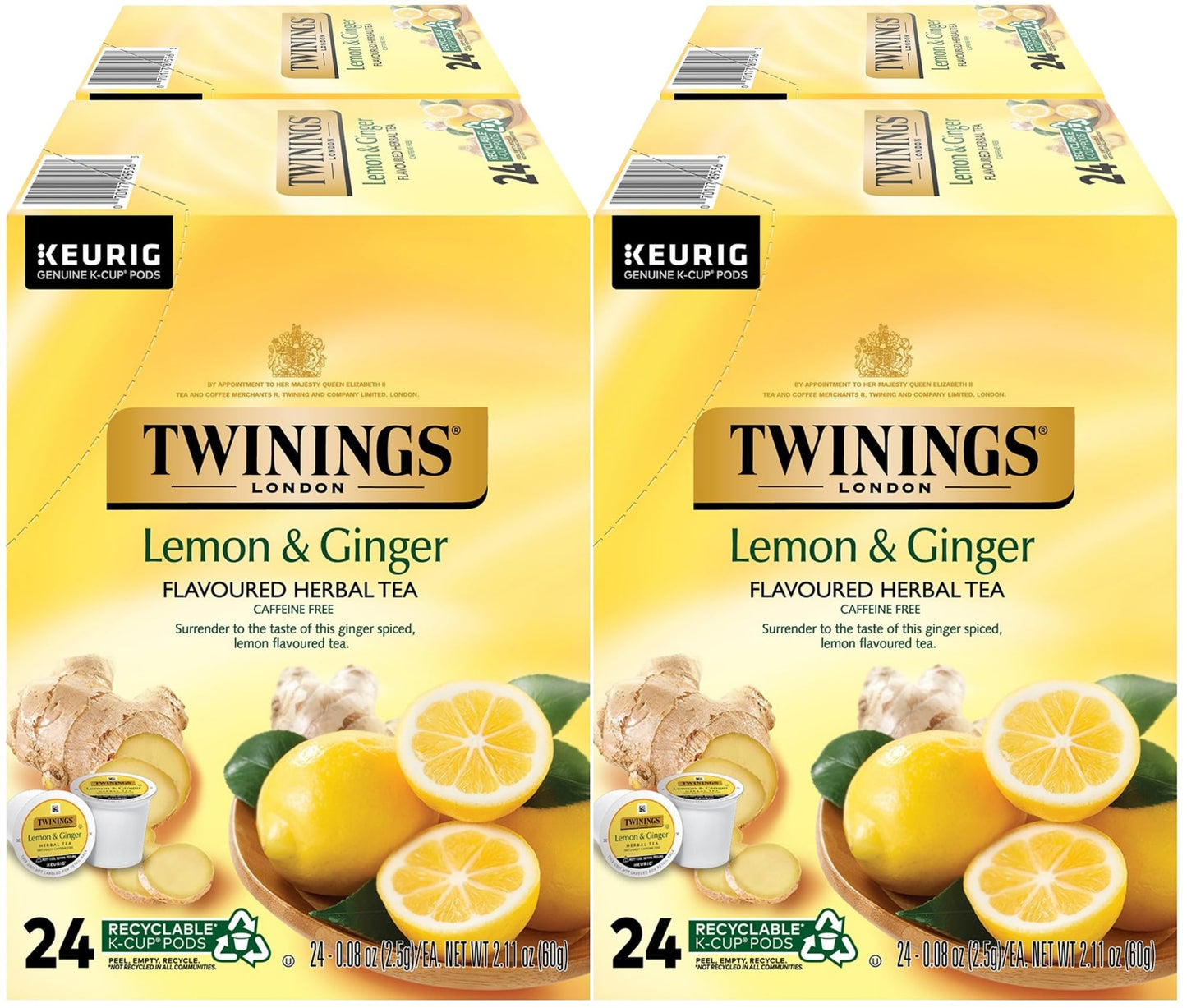 Twinings Lemon & Ginger Herbal Tea K-Cup Pods For Keurig, 24 Count (Pack Of 4), Naturally Caffeine-Free, Enjoy Hot Or Iced