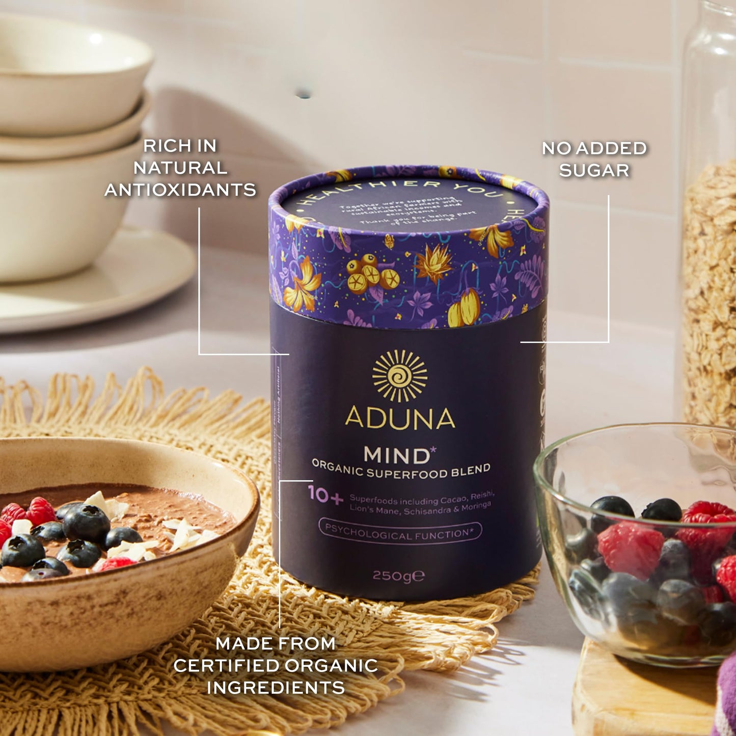 Aduna Organic Mind Superfood Blend | 100% Natural Stir-in Blend With 10+ Superfoods for Focus, Calm & Mental Clarity | Vegan Pow