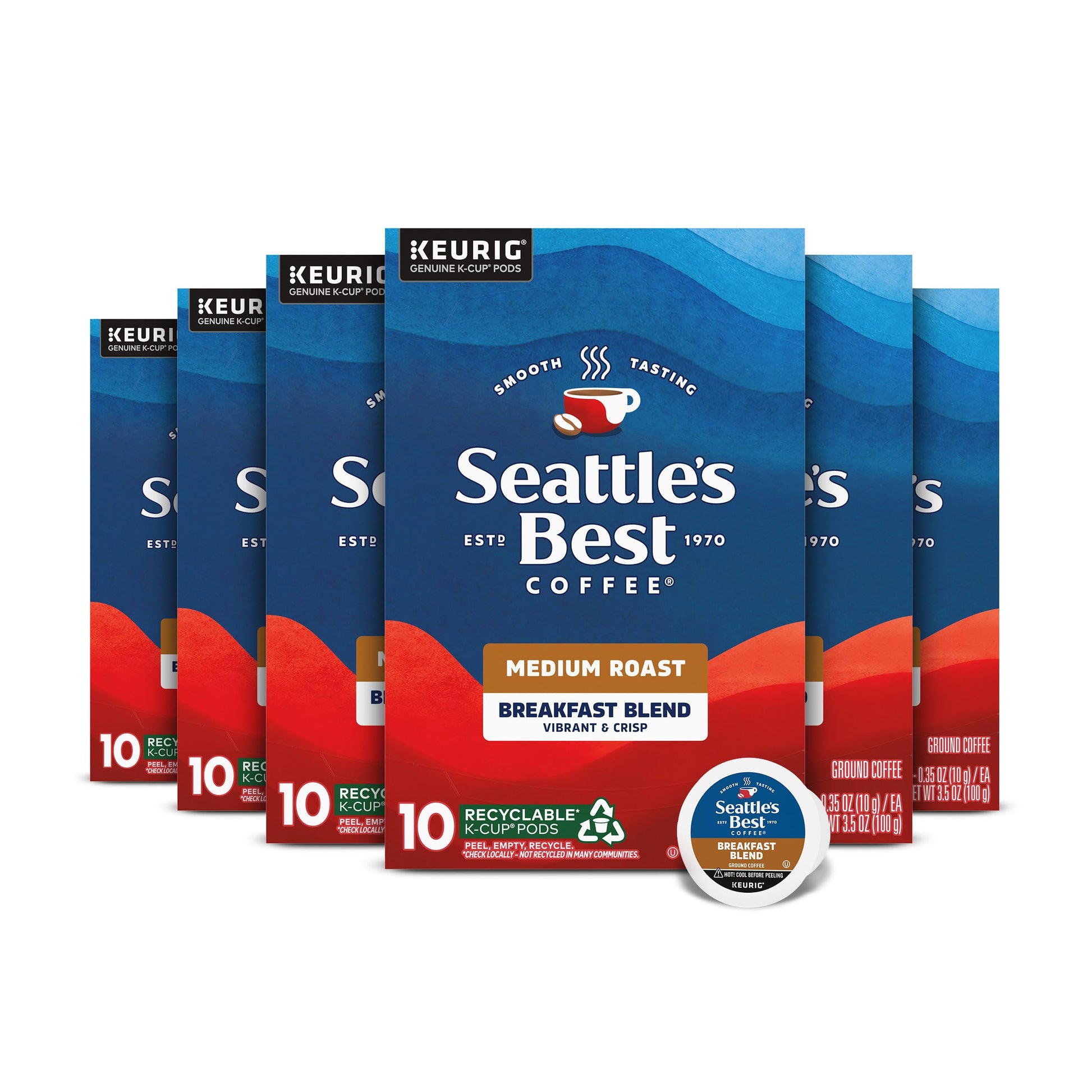 Seattle s Best Coffee Breakfast Blend Medium Roast K-Cup Pods | 6 Boxes of 10 (60 Total Pods)