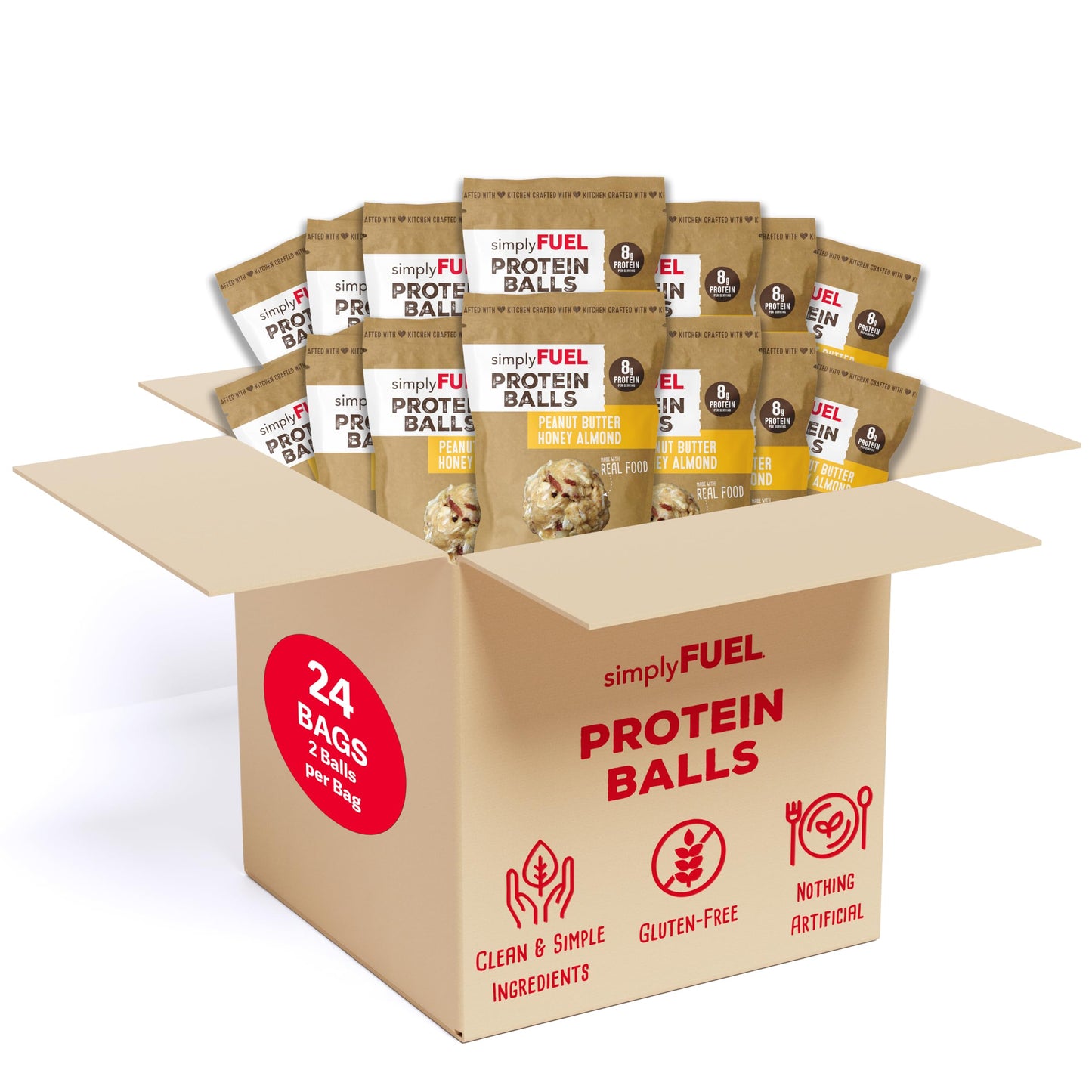 simplyFUEL Whole Food Protein Balls with Probiotics - Peanut Butter Honey Almond Snacks - Protein Snack - Gluten Free Energy Balls (24 Packs)