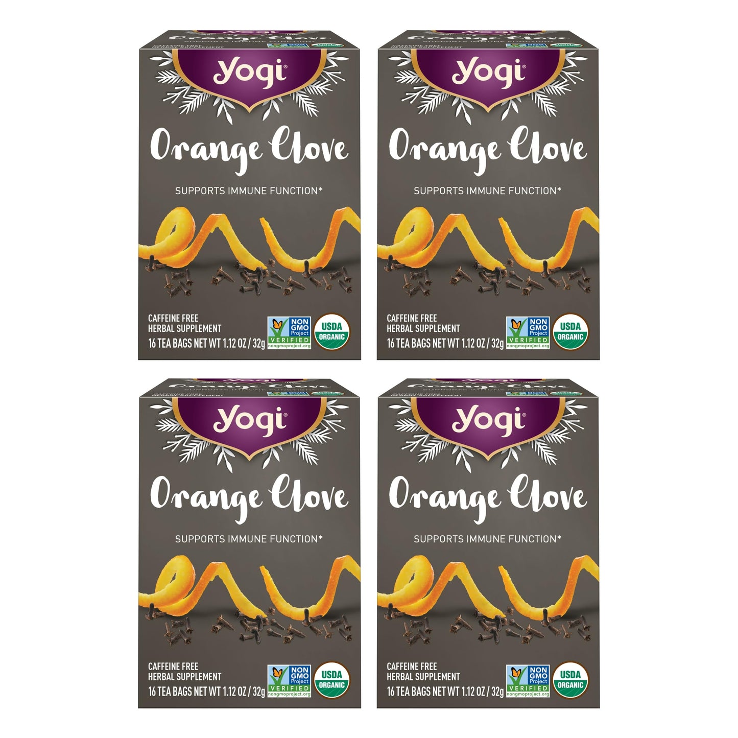 Yogi Tea Orange Clove - Limited Edition Organic Caffeine-Free Holiday Tea - 16 Bags per Pack (4 Packs)