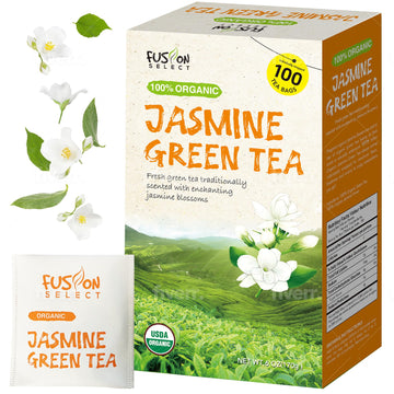 Fusion Organic Jasmine Green Tea - 100 Bags, Traditionally Scented, Refreshing Floral Fragrance - 6Oz (170G)