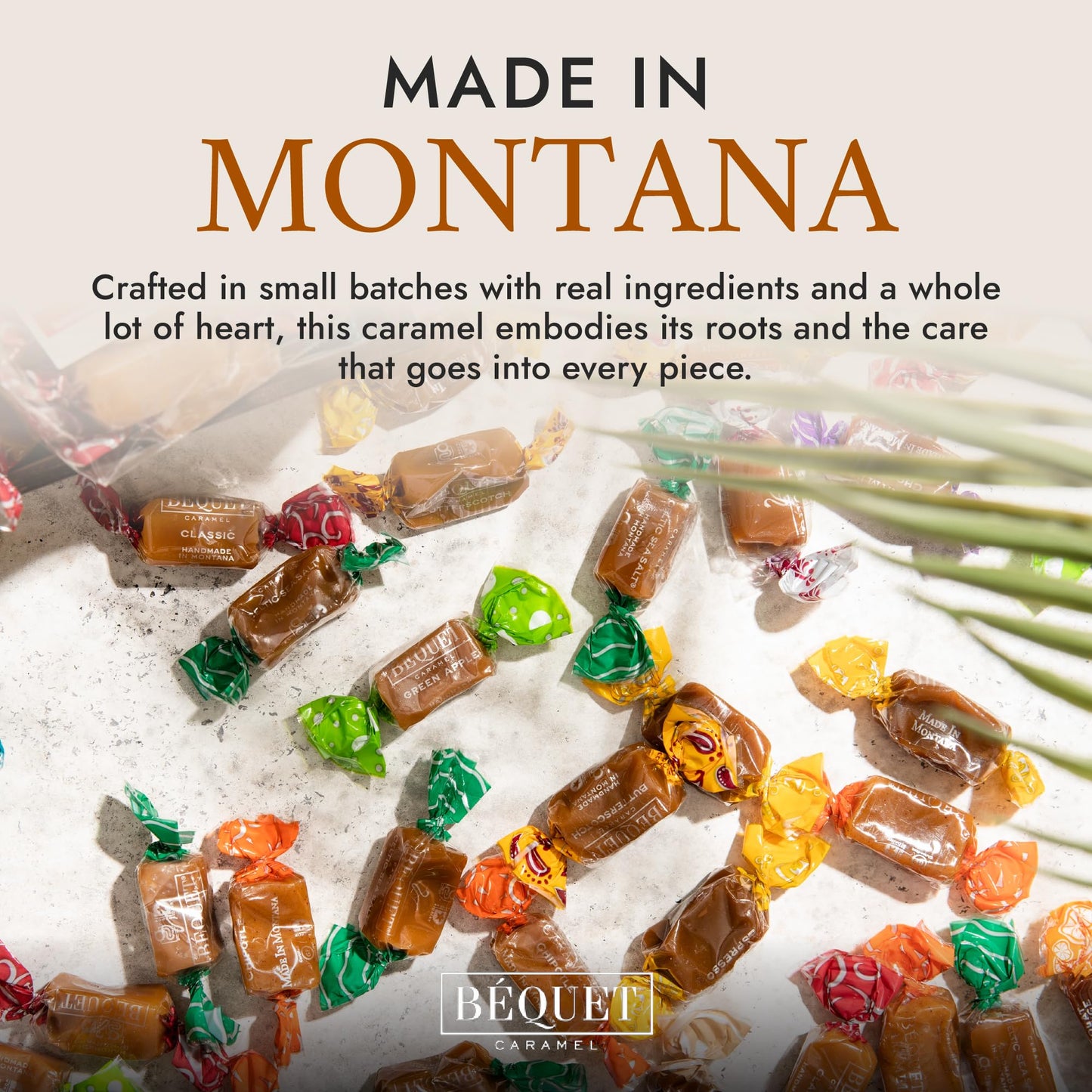 Béquet Assorted Caramels - Gourmet Individually Wrapped Candy Variety Pack - Celtic Sea Salt, Salt Chocolate, Classic Vanilla, Butterscotch, Green Apple, Salted Mocha & Salted Butterscotch - 8 Oz Gift Bag