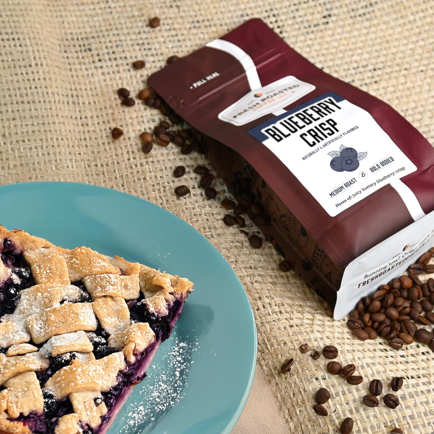 Fresh Roasted Coffee, Blueberry Crisp Flavored Coffee, 12 Oz, Medium Roast, Kosher, Ground