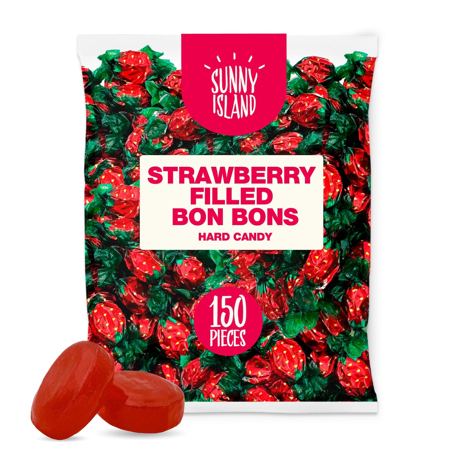 Strawberry Bon Bons Hard Candy | 2 Pound Bag Bulk, About 150 Pieces | Old-Fashioned Sweets