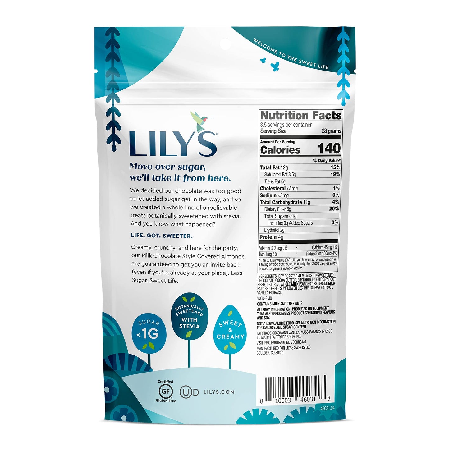 Lily'S Milk Chocolate Style Covered Almonds, Stevia Sweetened, No Added Sugar, Low-Carb, Keto-Friendly, Gluten-Free & Non-Gmo, 3