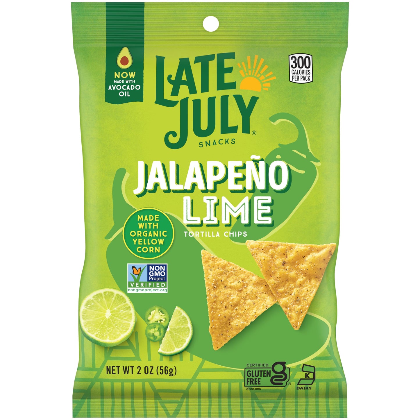 Late July Snacks, Jalapeo Lime Tortilla Chips, 2 Oz Snack Bag (Pack of 24)
