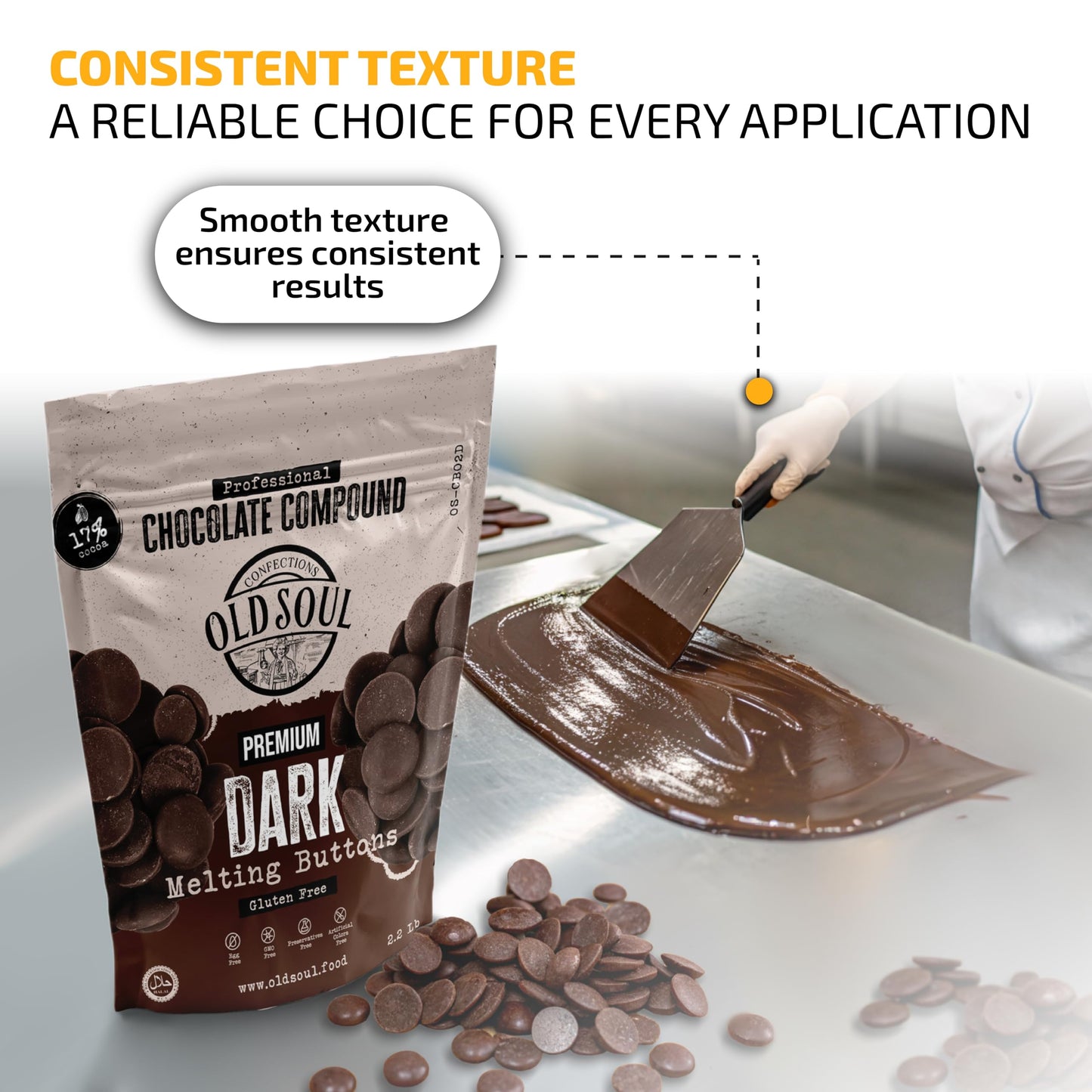 Oldsoul Chocolate Compound Buttons 2.2 Lb | Dark Chocolate 17% Real Cocoa | Smooth Melting | Perfect For Baking & Desserts (2.2