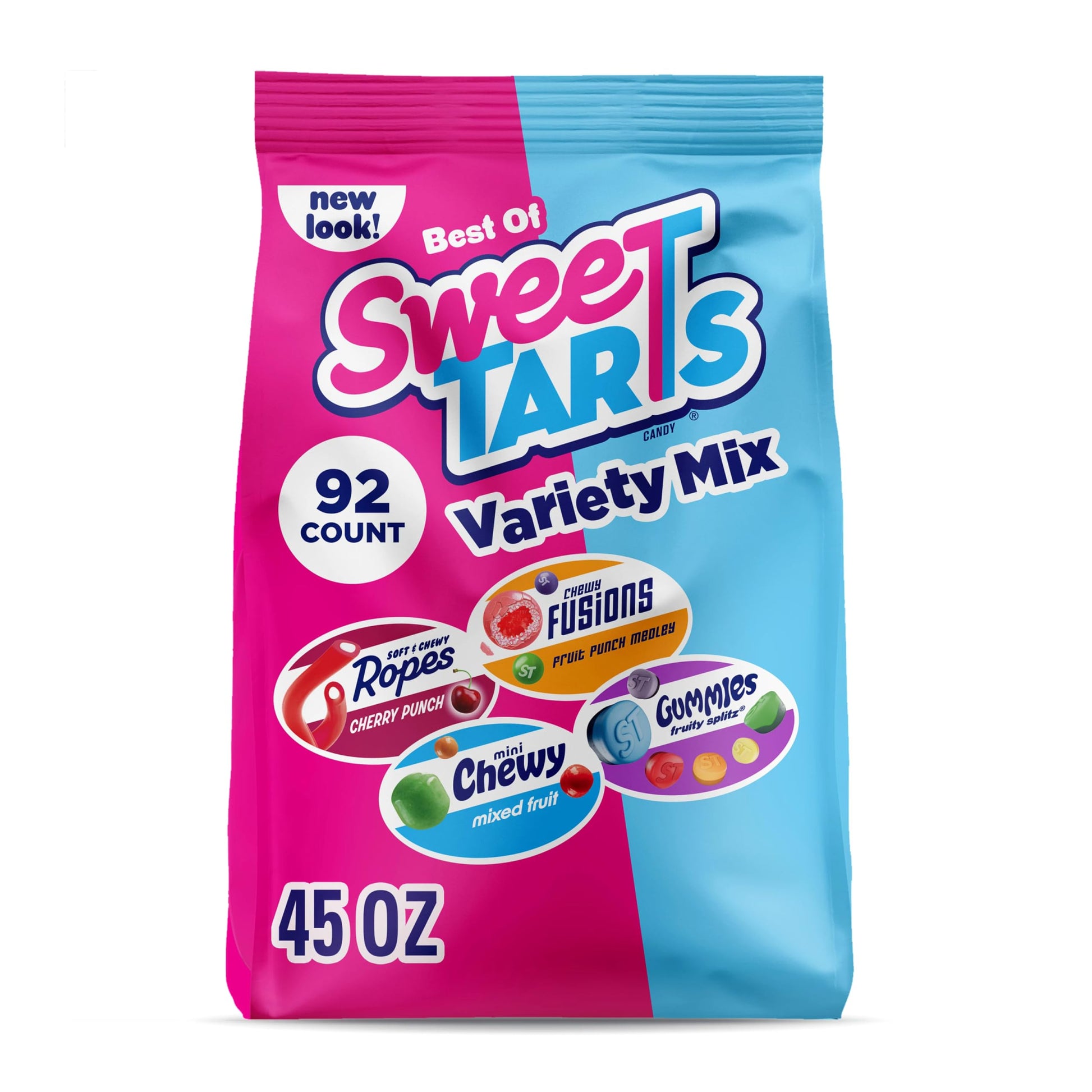 Sweetarts Candy, Variety Mix, Cherry Punch Ropes, Mini Chewy, Gummies Fruity Splitz & Chewy Fusions 45 Oz (92 Pieces)