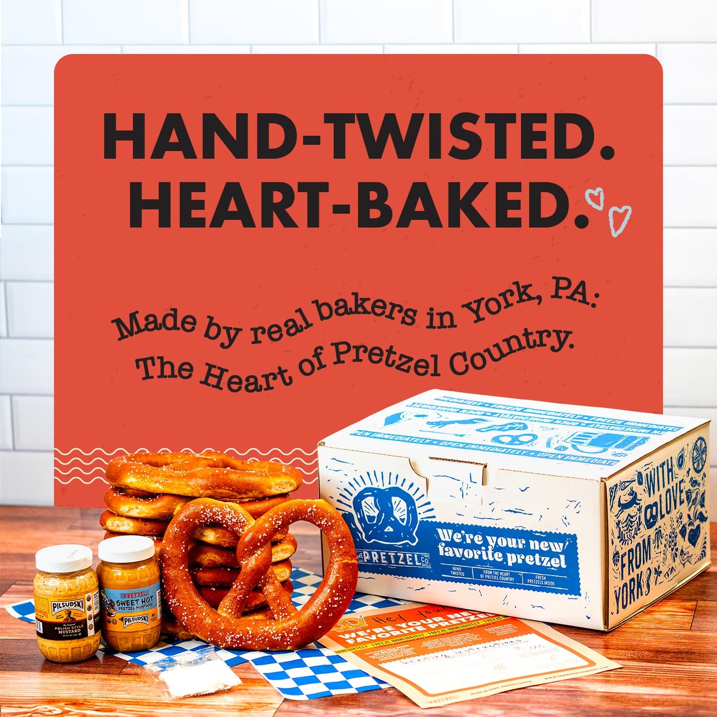 Pretzel Classics Gift Box - 8 Hand-Twisted Pennsylvania Pretzels with two 9oz Mustards & Pretzel Salt - Fresh Baked in York  PA  Individually Wrapped  Ships Fresh Never Frozen-Favorite Things 2025