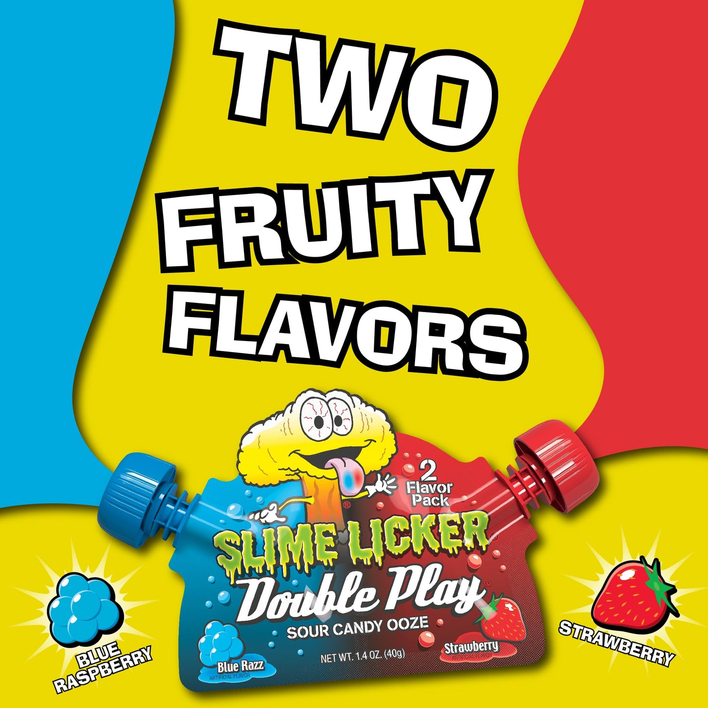Toxic Waste - Slime Licker Double Play - Sour Candy Ooze - Strawberry & Blue Razz Flavored - 1.4 Oz - 3-Pack