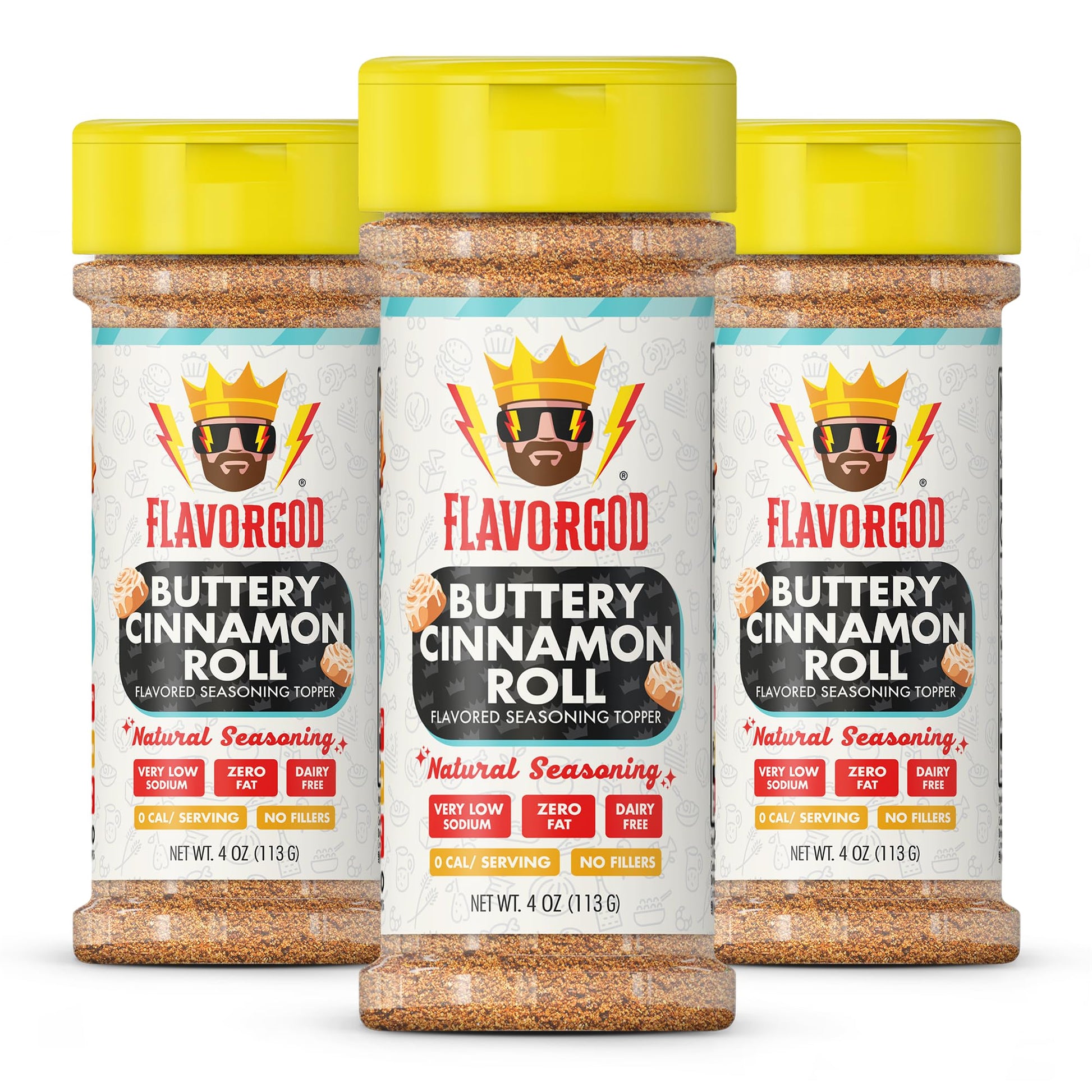 Flavor God Buttery Cinnamon Roll Topper Mix Pack Of 3, Natural Healthy Topper For Donuts Bread Oatmeal Pancakes Sandwiches, Frui