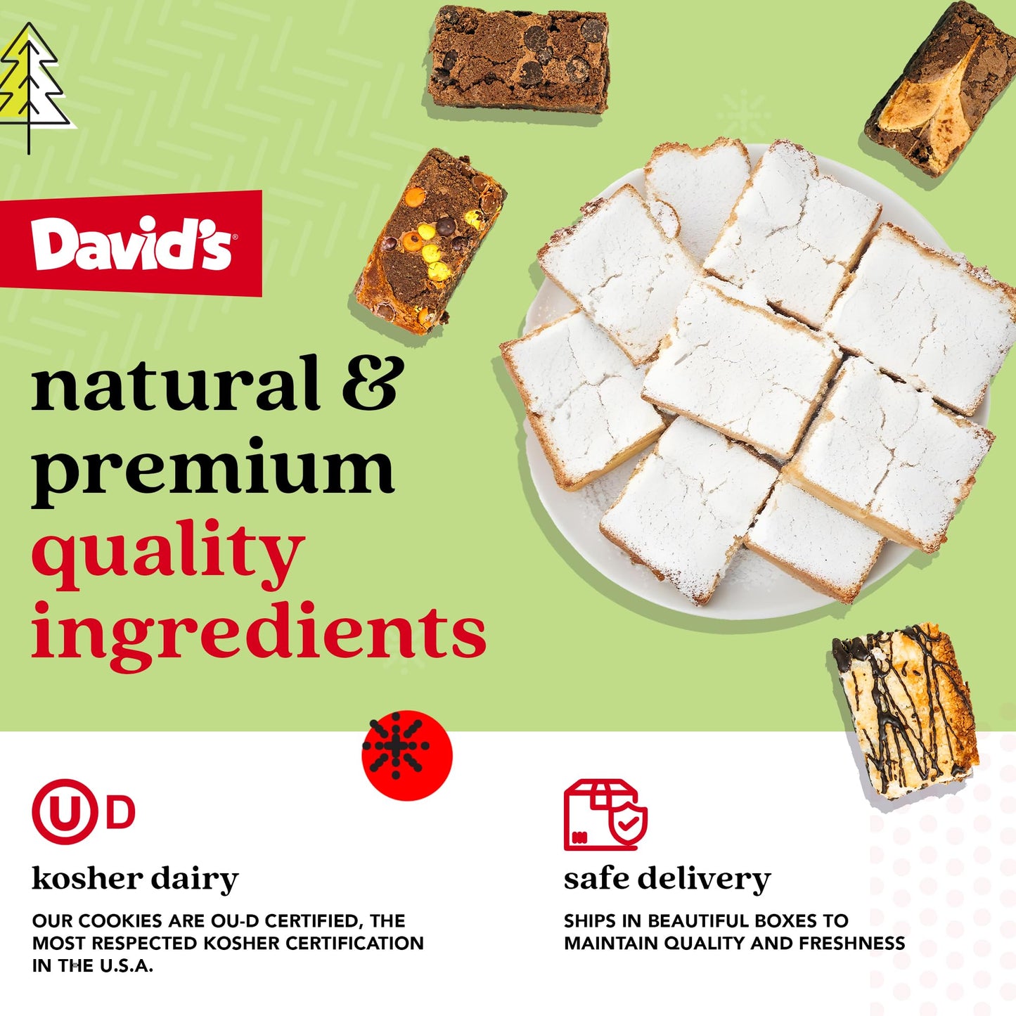 Davids Cookies Assorted Brownies & Cspirit-inspired flavorb Cake Gift Basket Tin - 16pcs, Fresh Baked Gourmet Snacks for Christmas Holidays