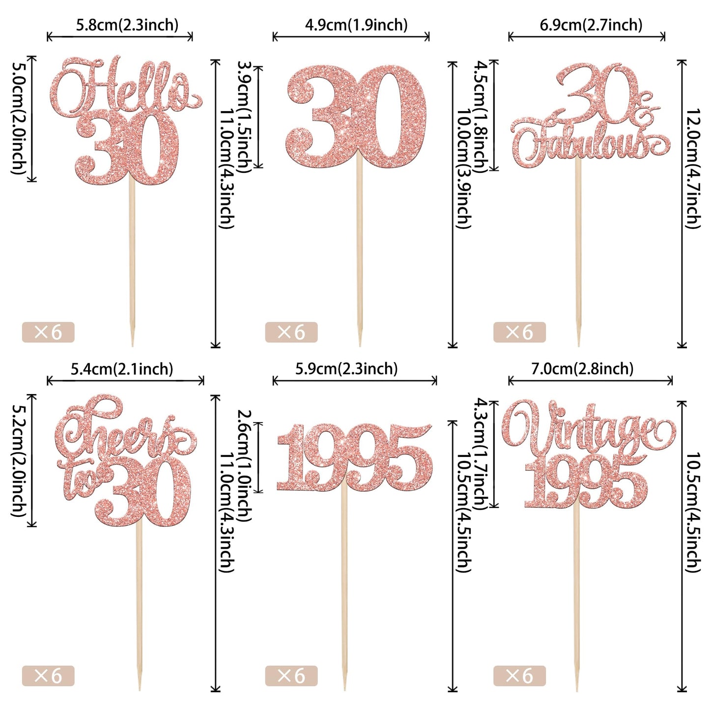 Rssta i Cupcake Toppers 24 Pack Rose Gold Paper Decorations for 30th Birthday and Wedding Anniversary Party
