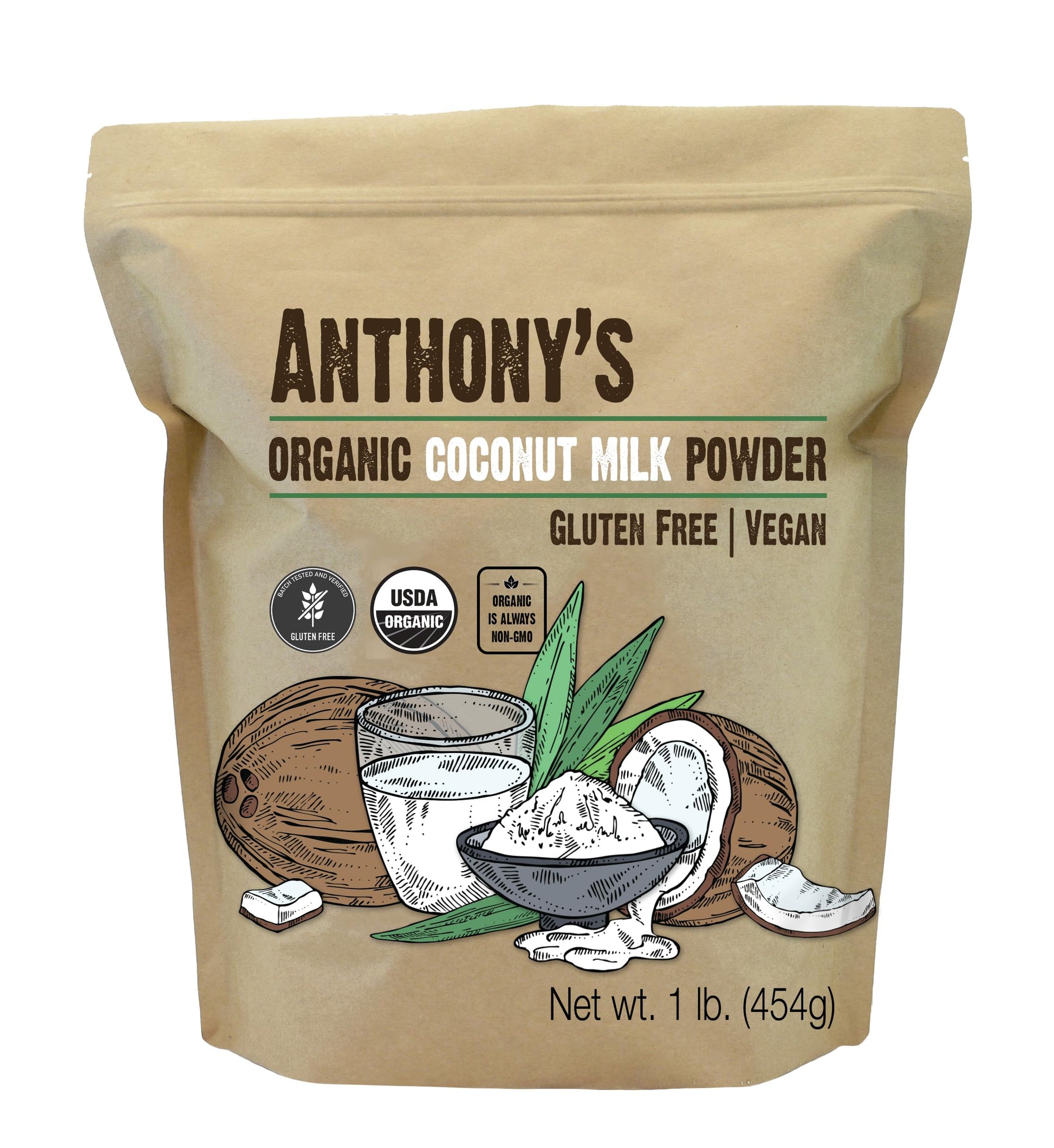 Anthonys Organic Coconut Milk Powder, 1 lb, Gluten Free, Vegan & Dairy Free, Creamer Alternative, Keto Friendly