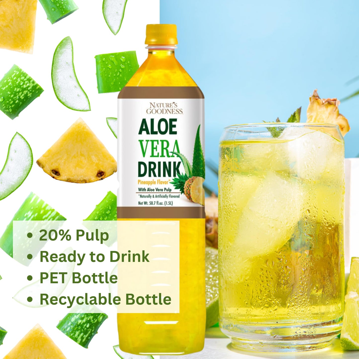 Natures Goodness Aloe Vera Drink with Pulp, Pineapple Flavor, 50.7 Fl Oz