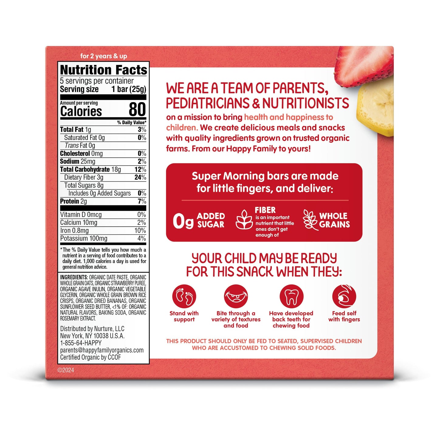Happytot Organics Super Morning Oat Bars, Bananas, Strawberries & Sunflower Butter, 5 Count (Pack Of 6)