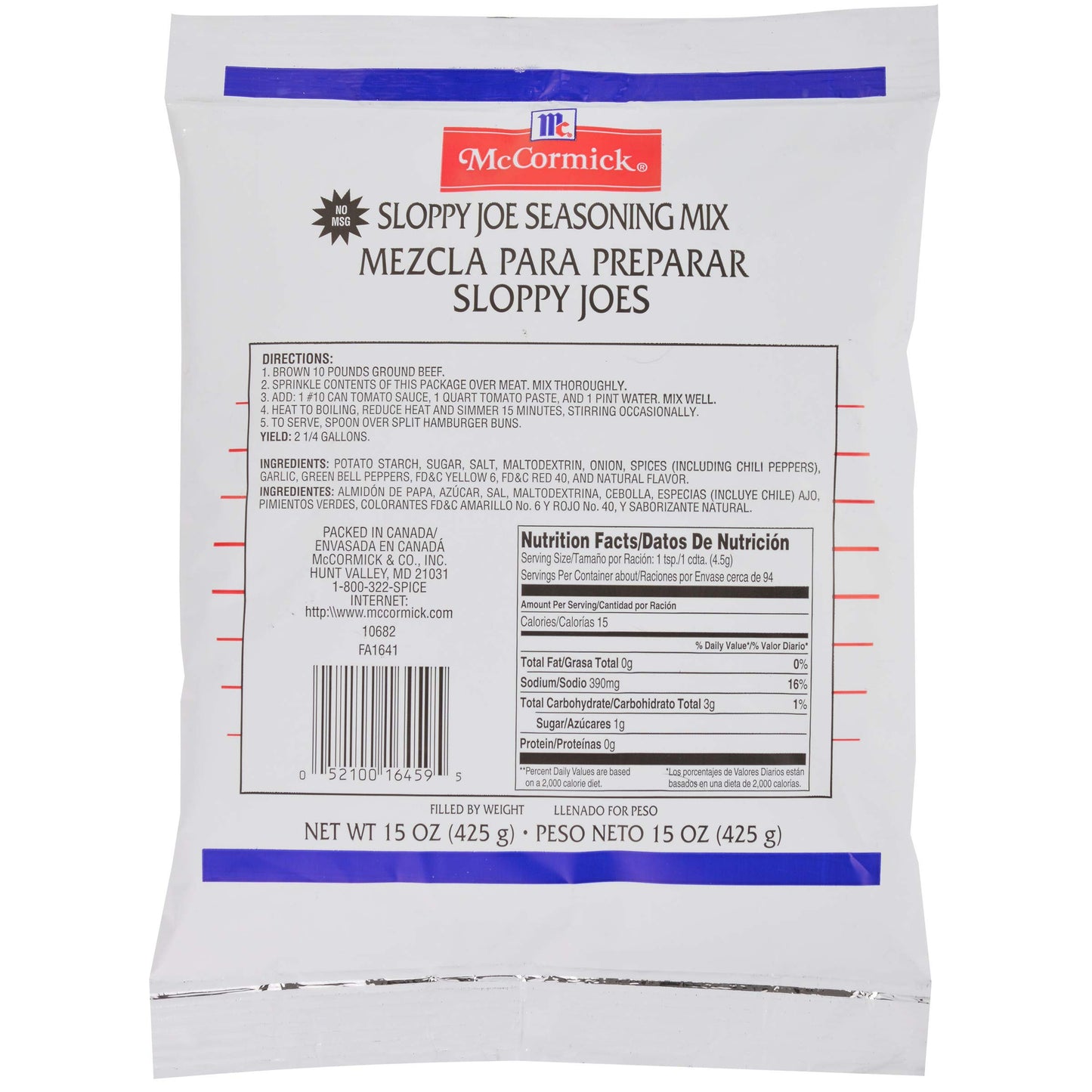 McCormick Culinary Sloppy Joe Seasoning Mix, 15 oz - Perfect for Beef or Vegetables