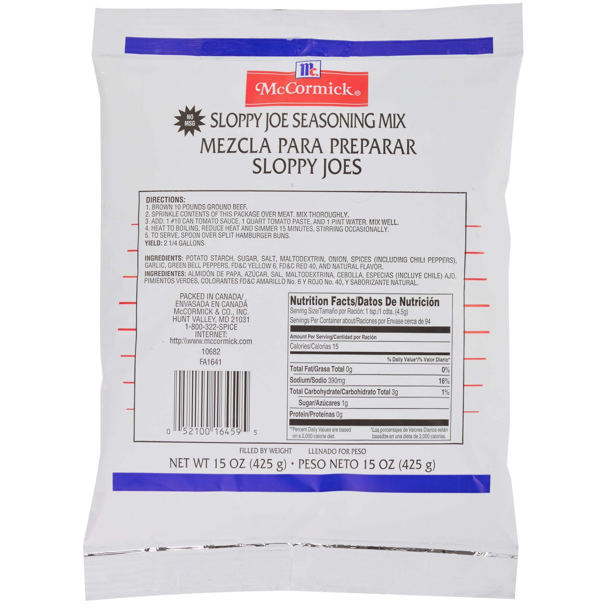 McCormick Culinary Sloppy Joe Seasoning Mix, 15 oz - Perfect for Beef or Vegetables