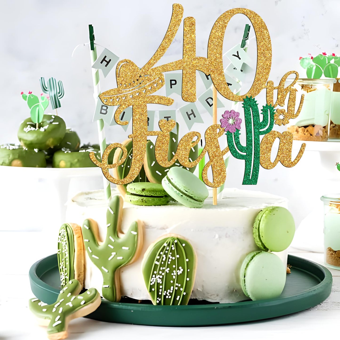 Tivurcia 40Th Fiesta Cake Topper, Cheers To 40 Years/Taco Bout 40 Cake Decor,Tropical Hawaiian Mexican Summer Themed Happy 40Th