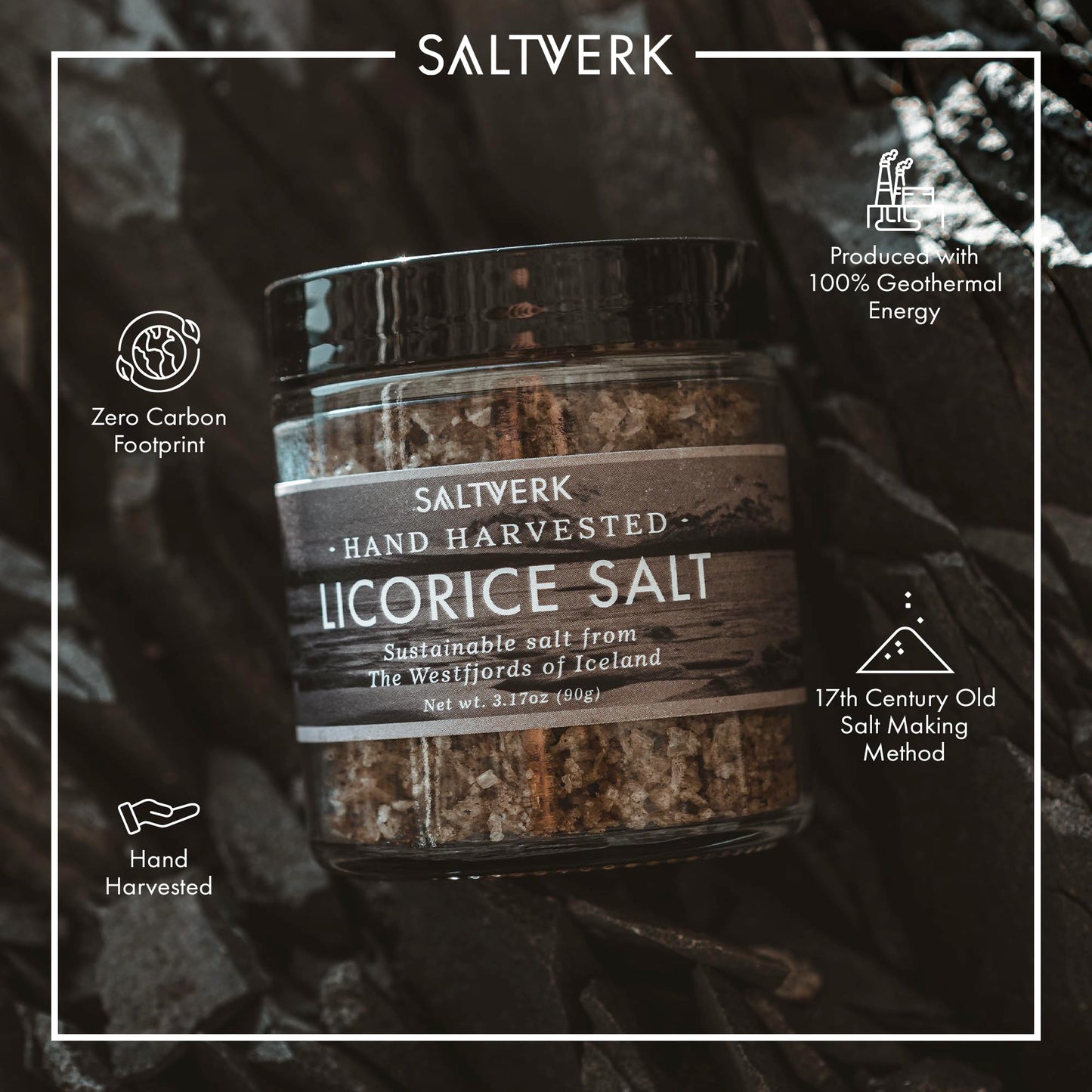 Saltverk Licorice Sea Salt - 3.17 Ounces Jar - Hand Harvested Gourmet - Sustainably Made